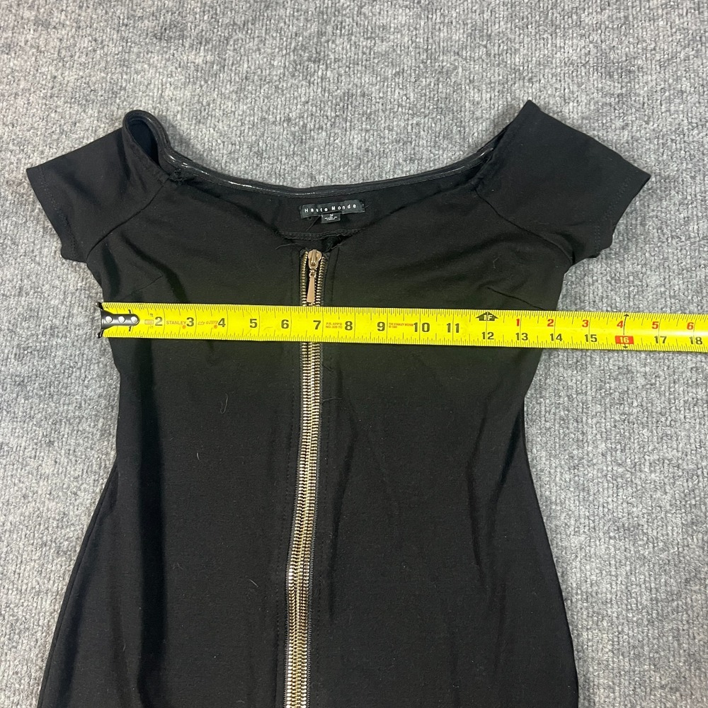 Haute‎ Monde Bodycon Midi Dress Womens Small Black Cap Sleeve Front Zip V-Neck - Picture 7 of 11